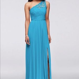 Long One Shoulder Lace Dress.